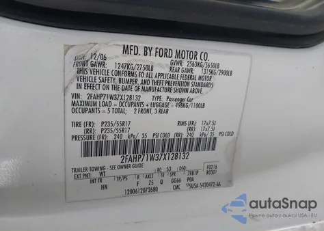 2007 Ford Crown Victoria Police/Police Interceptor from USA, damaged, VIN 2FAHP71W37X128132